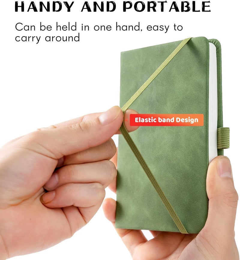 Animusphere 2Pack Pocket Notebook Small Notebook Journal Notebook 4 inches x 5.7 inches 200 Pages Leather Cover With Pen Holder Page Marker Ribbons (Green-withpen) - Image 2